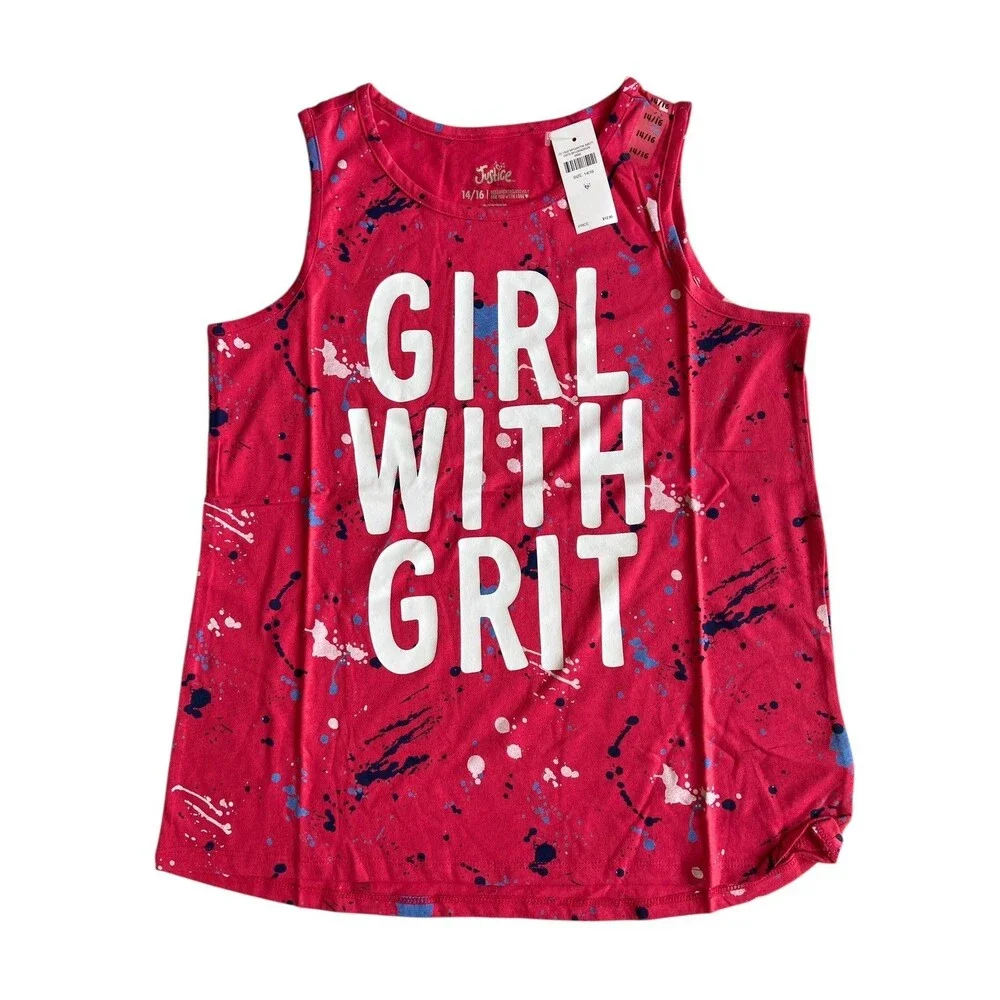 Justice Girls Lot of 2‎ Tank Tops size 14/16 Unicorn Glitter USA Americana Tween